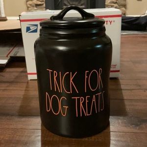 Rae Dunn Halloween tricks for dog treats canister